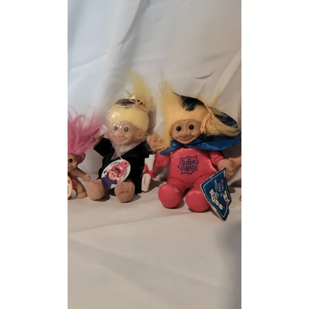 Vintage Russ Troll Dolls Lot of 6 Graduation Super Grad Pink Hair & Dressed...